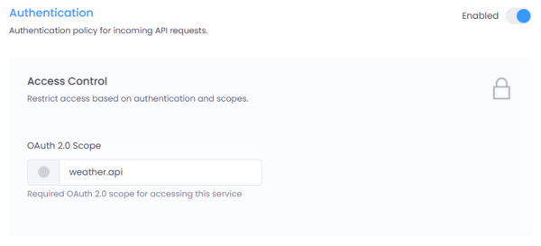Authentication configuration screen showing service scopes